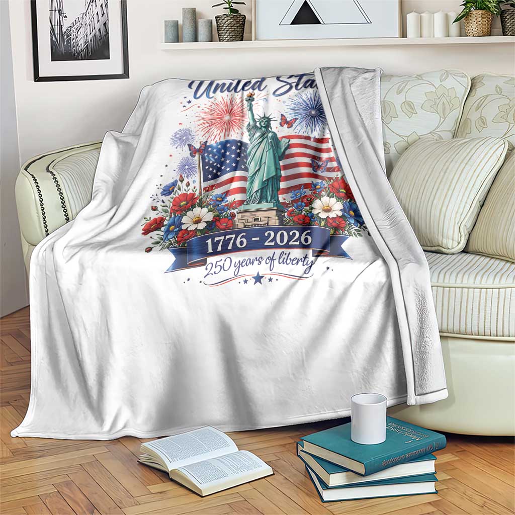 250th Anniversary USA Throw Blanket Patriotic Liberty Floral 250 Years American 4th July 1776 2026