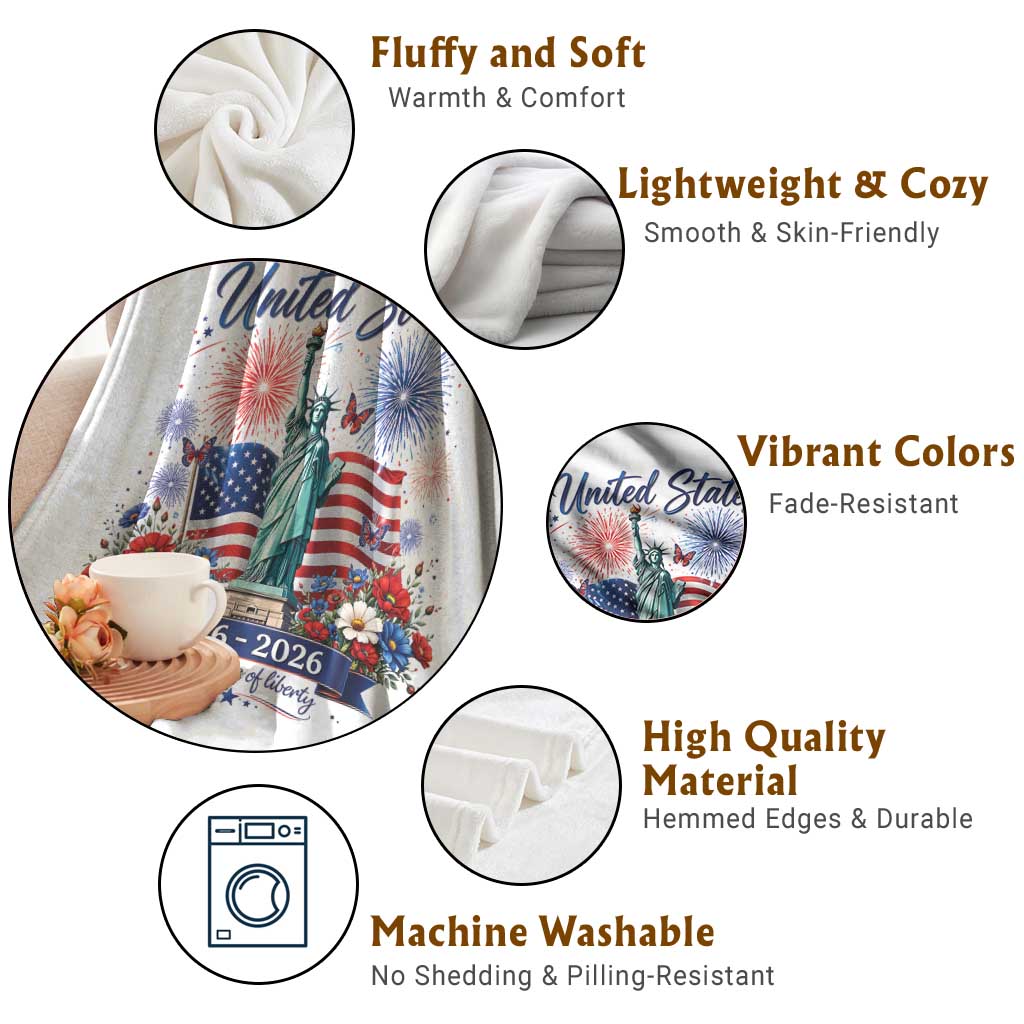 250th Anniversary USA Throw Blanket Patriotic Liberty Floral 250 Years American 4th July 1776 2026