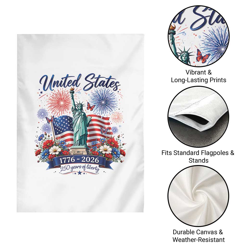 250th Anniversary USA Garden Flag Patriotic Liberty Floral 250 Years American 4th July 1776 2026