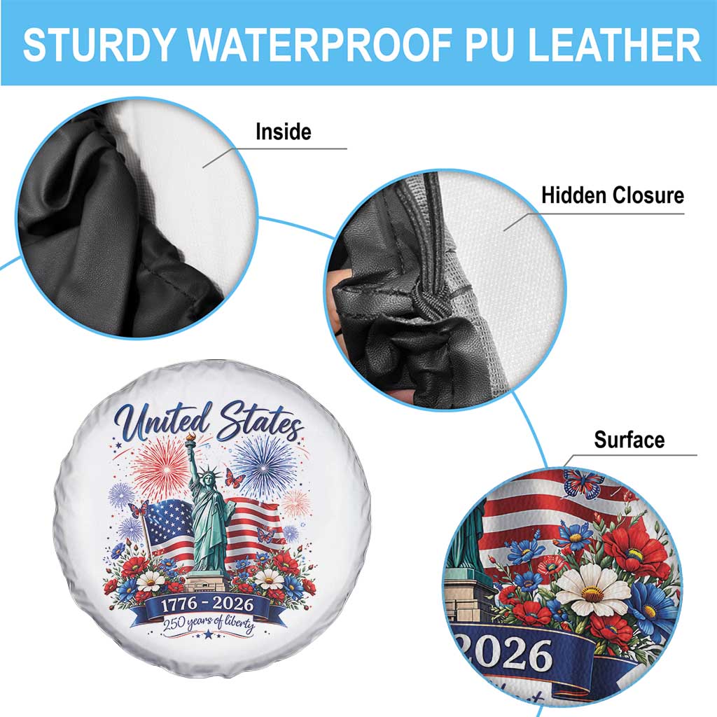 250th Anniversary USA Spare Tire Cover Patriotic Liberty Floral 250 Years American 4th July 1776 2026