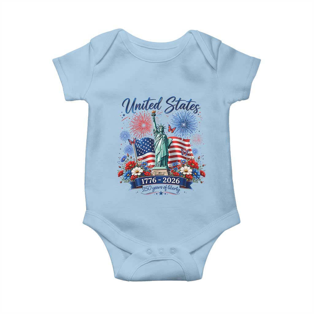 250th Anniversary USA Baby Onesie Patriotic Liberty Floral 250 Years American 4th July 1776 2026