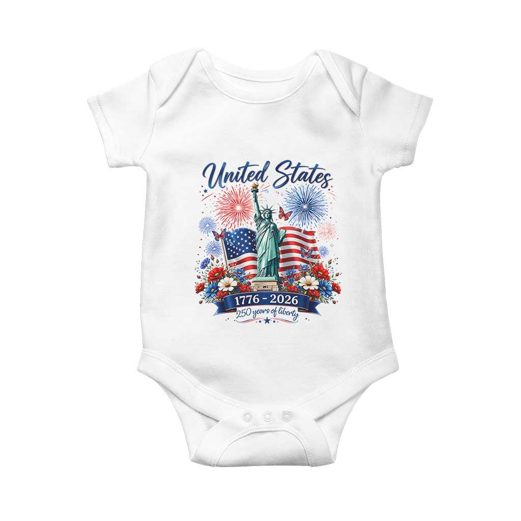 250th Anniversary USA Baby Onesie Patriotic Liberty Floral 250 Years American 4th July 1776 2026