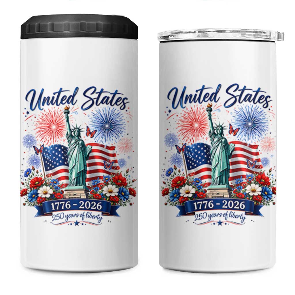250th Anniversary USA 4 in 1 Can Cooler Tumbler Patriotic Liberty Floral 250 Years American 4th July 1776 2026