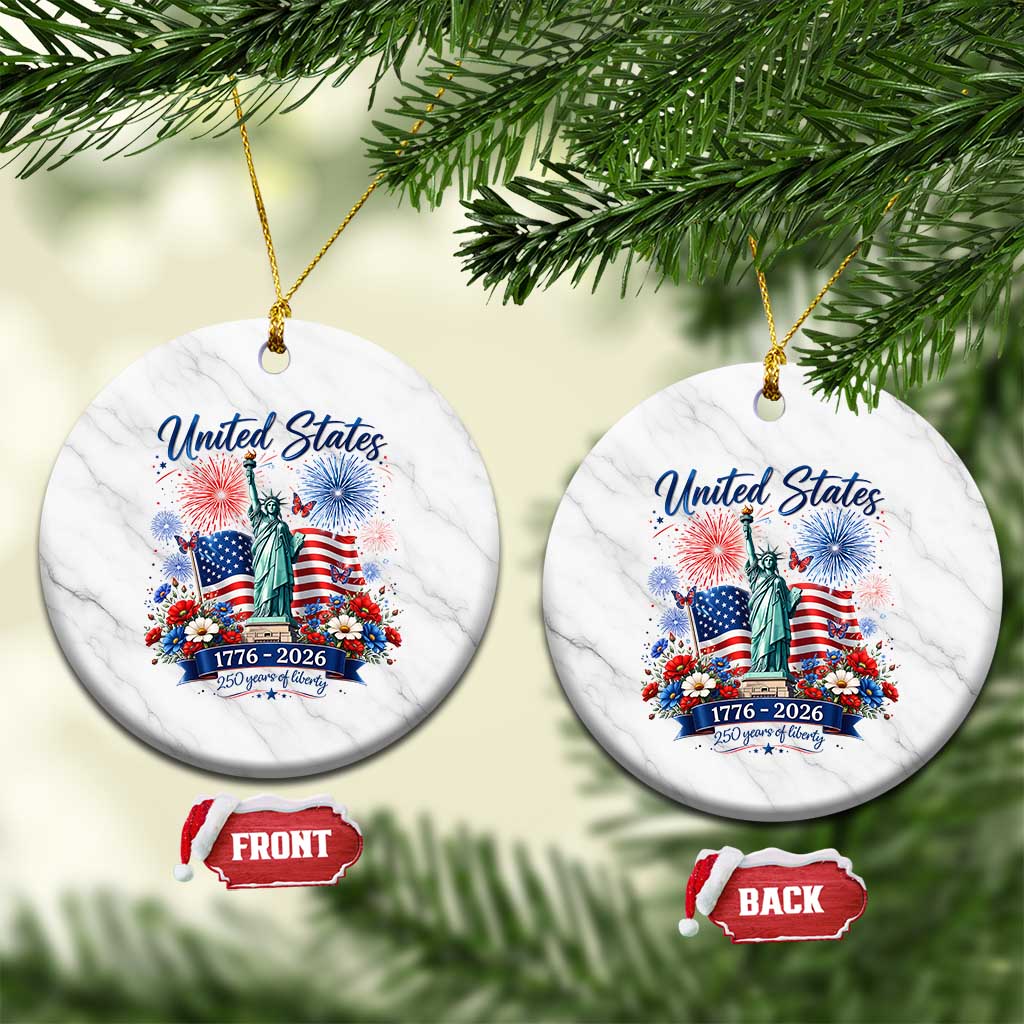 250th Anniversary USA Ceramic Ornament Patriotic Liberty Floral 250 Years American 4th July 1776 2026
