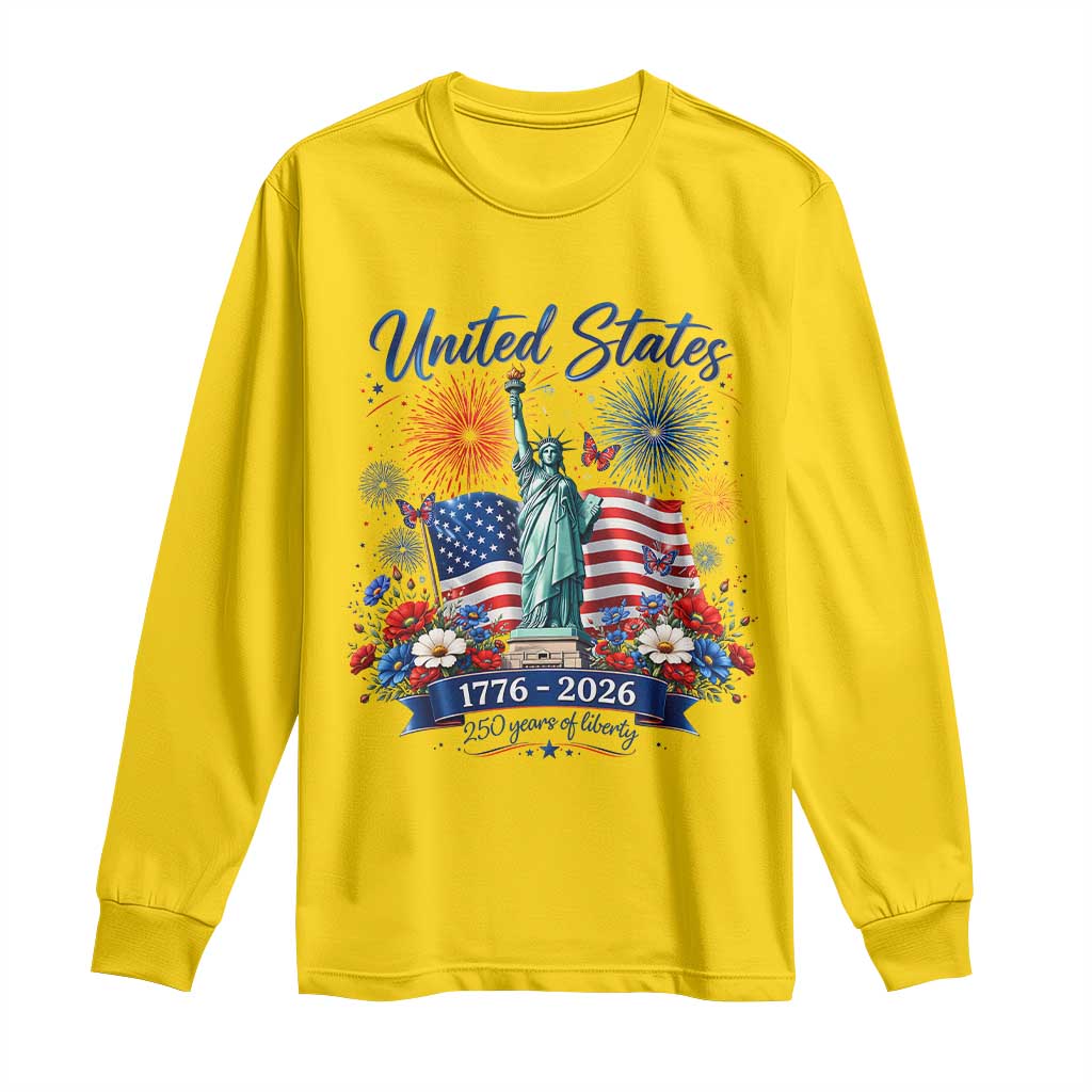 250th Anniversary USA Long Sleeve Shirt Patriotic Liberty Floral 250 Years American 4th July 1776 2026