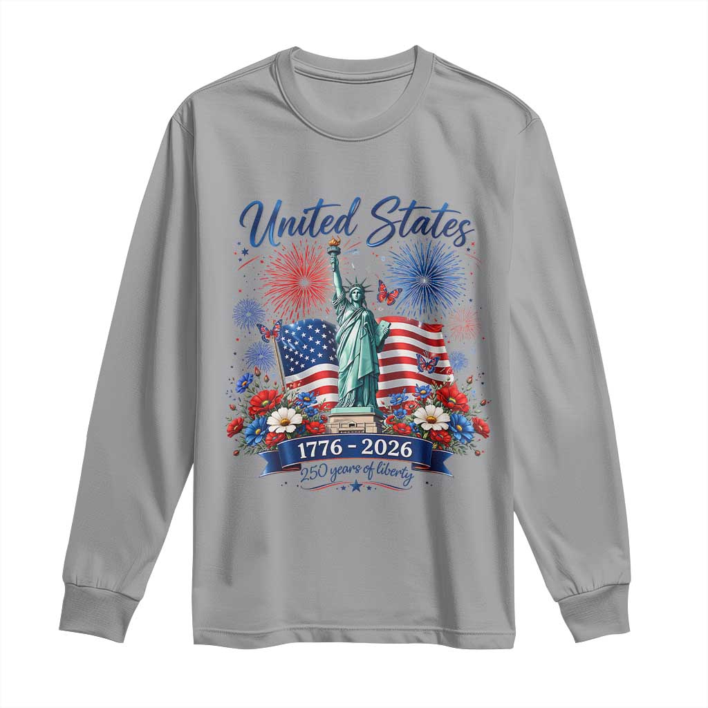250th Anniversary USA Long Sleeve Shirt Patriotic Liberty Floral 250 Years American 4th July 1776 2026
