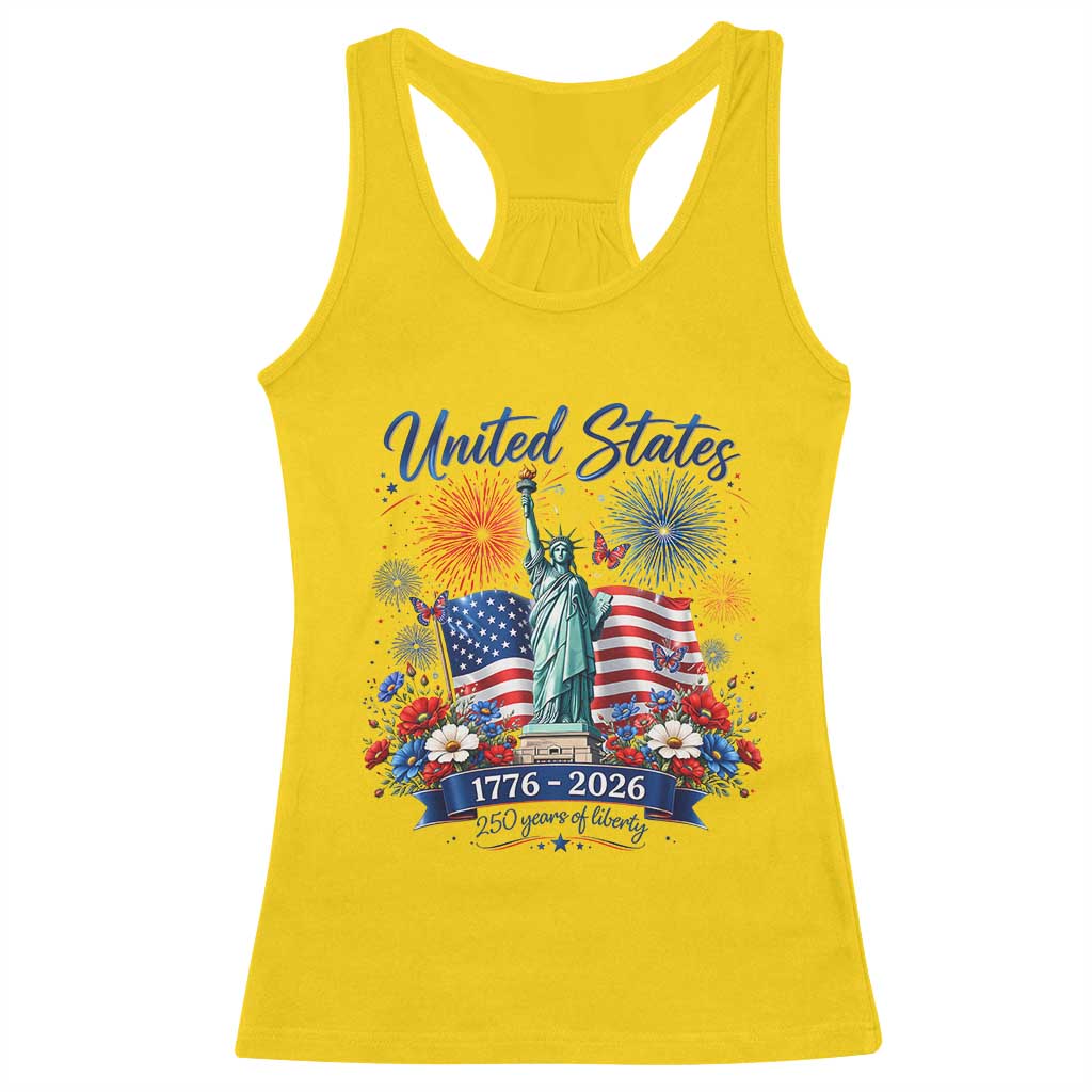 250th Anniversary USA Racerback Tank Top Patriotic Liberty Floral 250 Years American 4th July 1776 2026