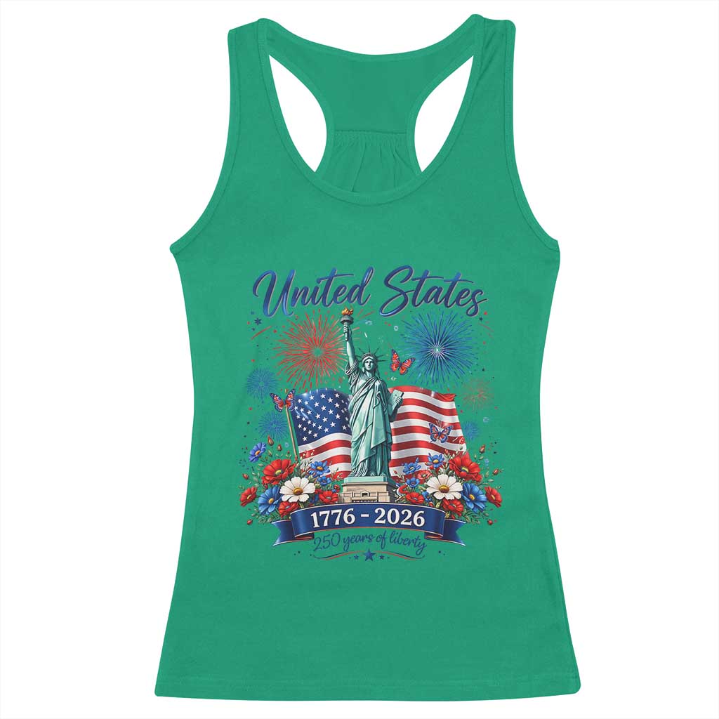 250th Anniversary USA Racerback Tank Top Patriotic Liberty Floral 250 Years American 4th July 1776 2026