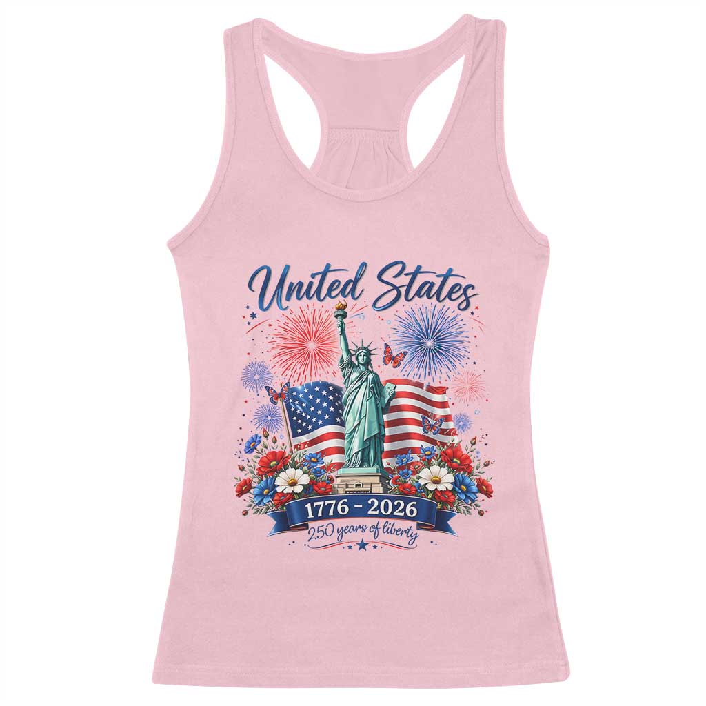 250th Anniversary USA Racerback Tank Top Patriotic Liberty Floral 250 Years American 4th July 1776 2026