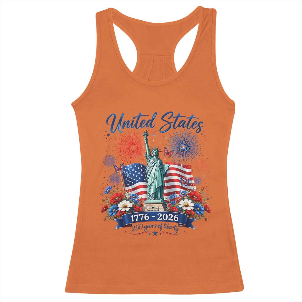 250th Anniversary USA Racerback Tank Top Patriotic Liberty Floral 250 Years American 4th July 1776 2026