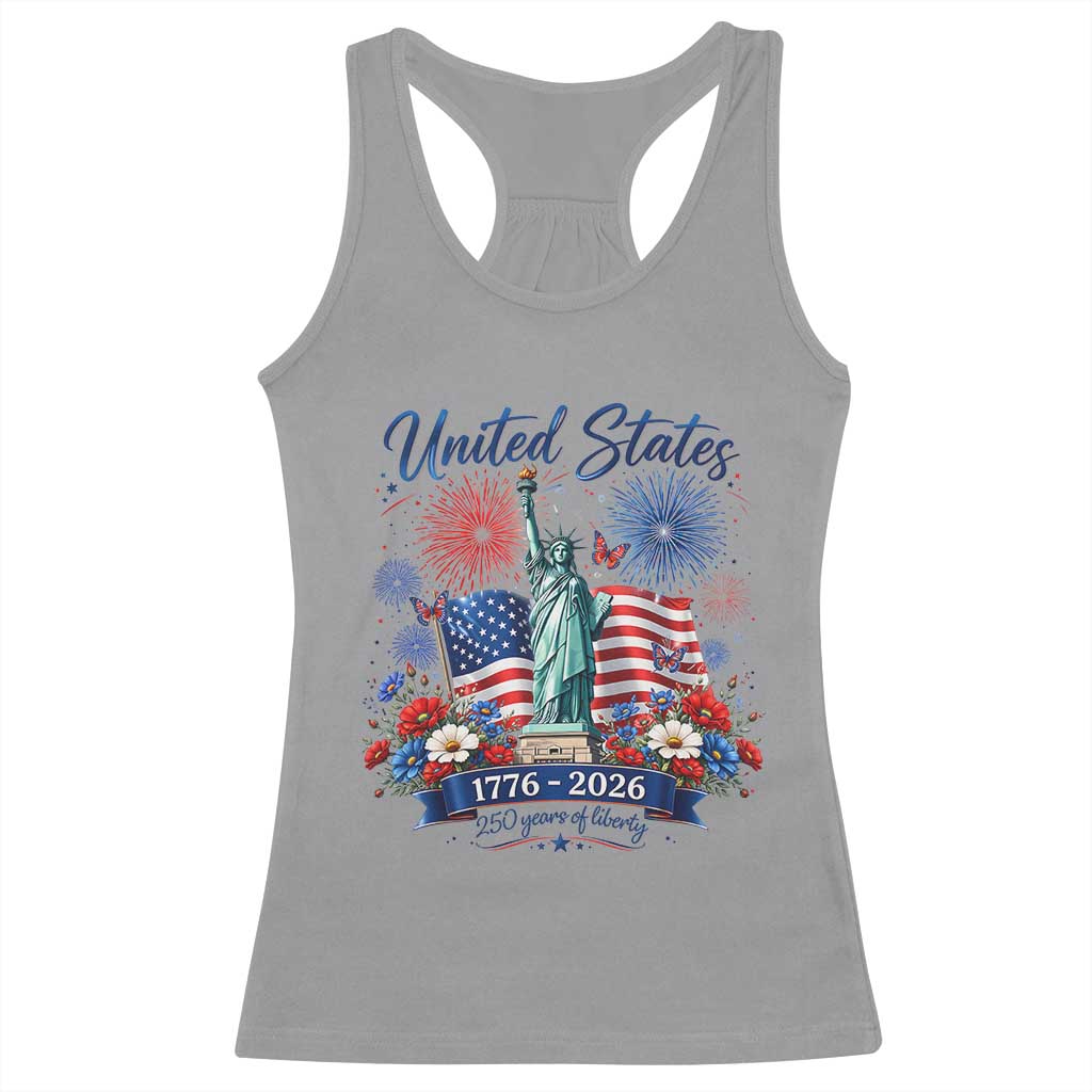 250th Anniversary USA Racerback Tank Top Patriotic Liberty Floral 250 Years American 4th July 1776 2026