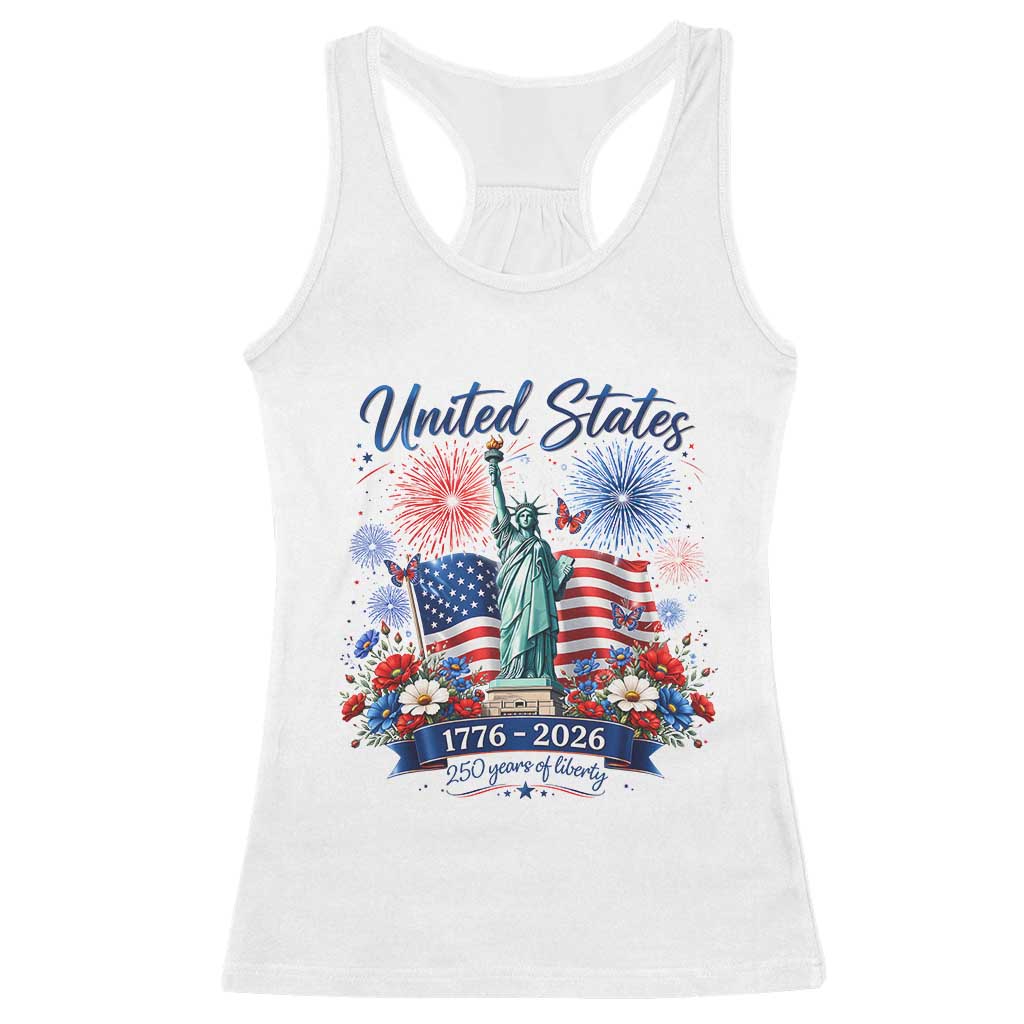 250th Anniversary USA Racerback Tank Top Patriotic Liberty Floral 250 Years American 4th July 1776 2026