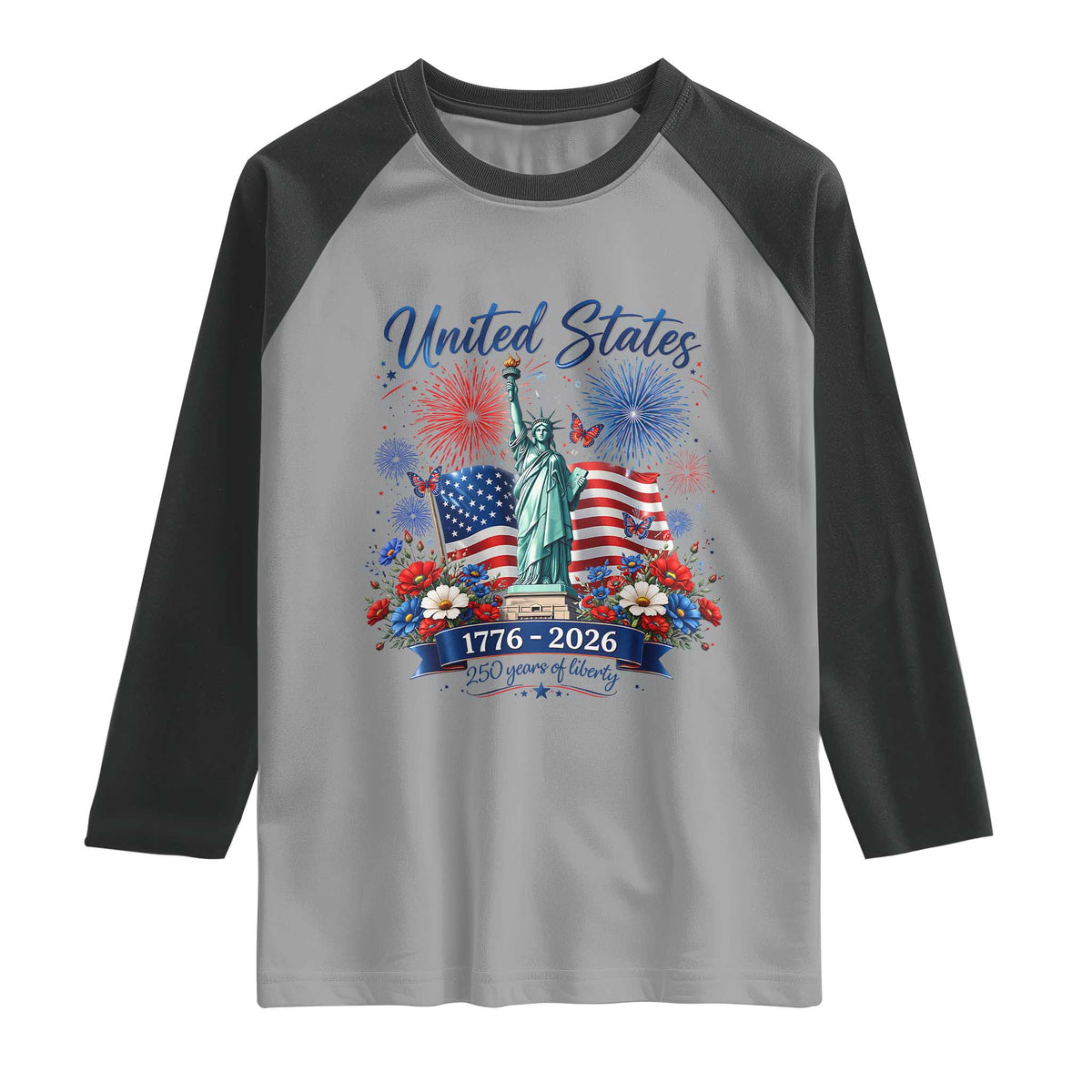 250th Anniversary USA Raglan Shirt Patriotic Liberty Floral 250 Years American 4th July 1776 2026
