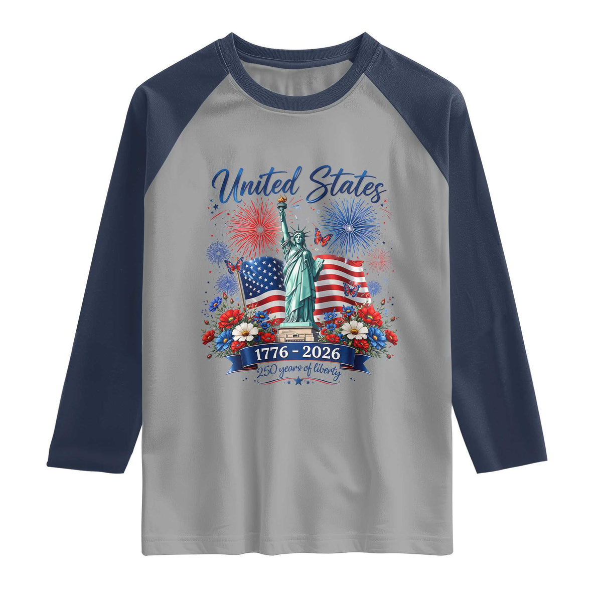 250th Anniversary USA Raglan Shirt Patriotic Liberty Floral 250 Years American 4th July 1776 2026