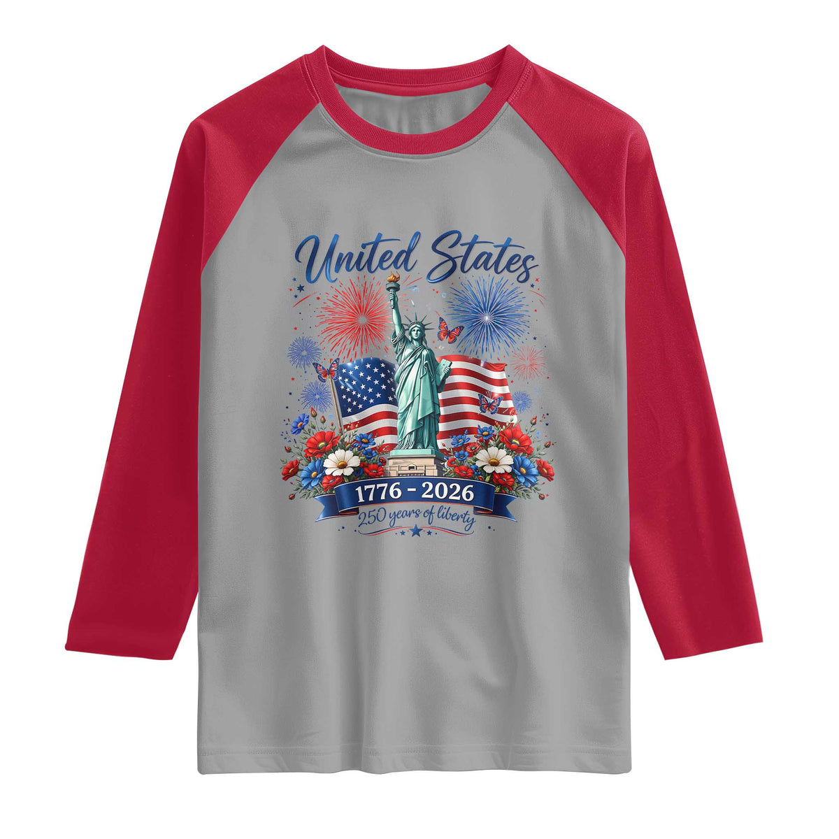 250th Anniversary USA Raglan Shirt Patriotic Liberty Floral 250 Years American 4th July 1776 2026