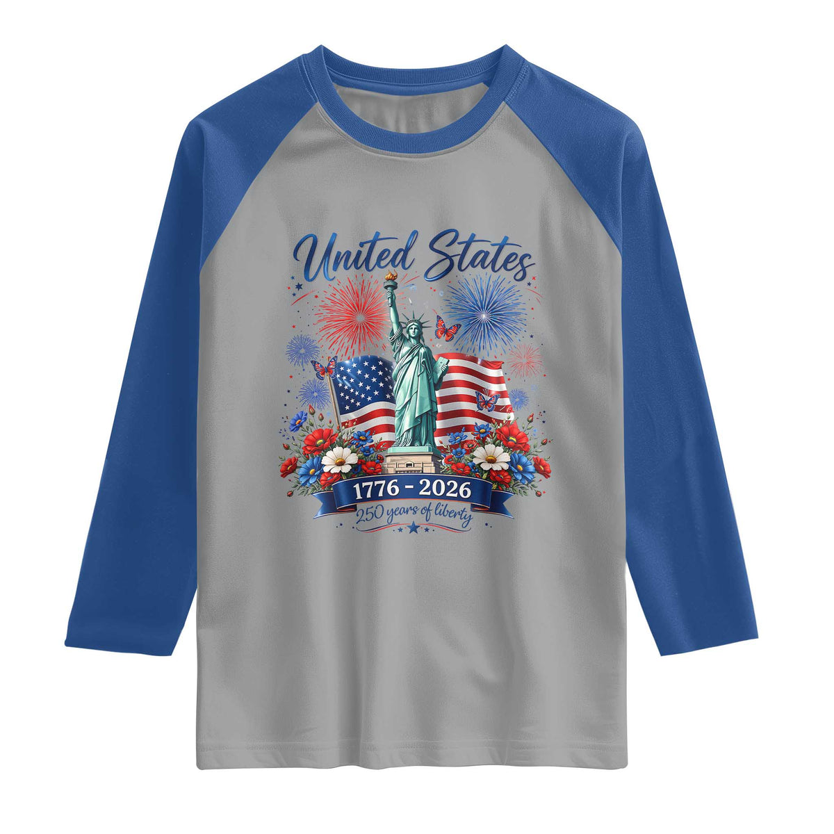 250th Anniversary USA Raglan Shirt Patriotic Liberty Floral 250 Years American 4th July 1776 2026