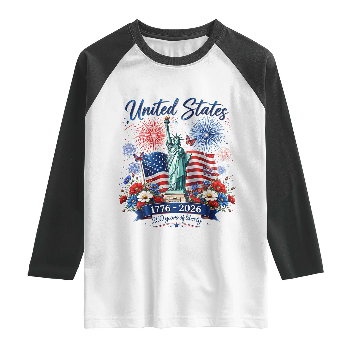 250th Anniversary USA Raglan Shirt Patriotic Liberty Floral 250 Years American 4th July 1776 2026