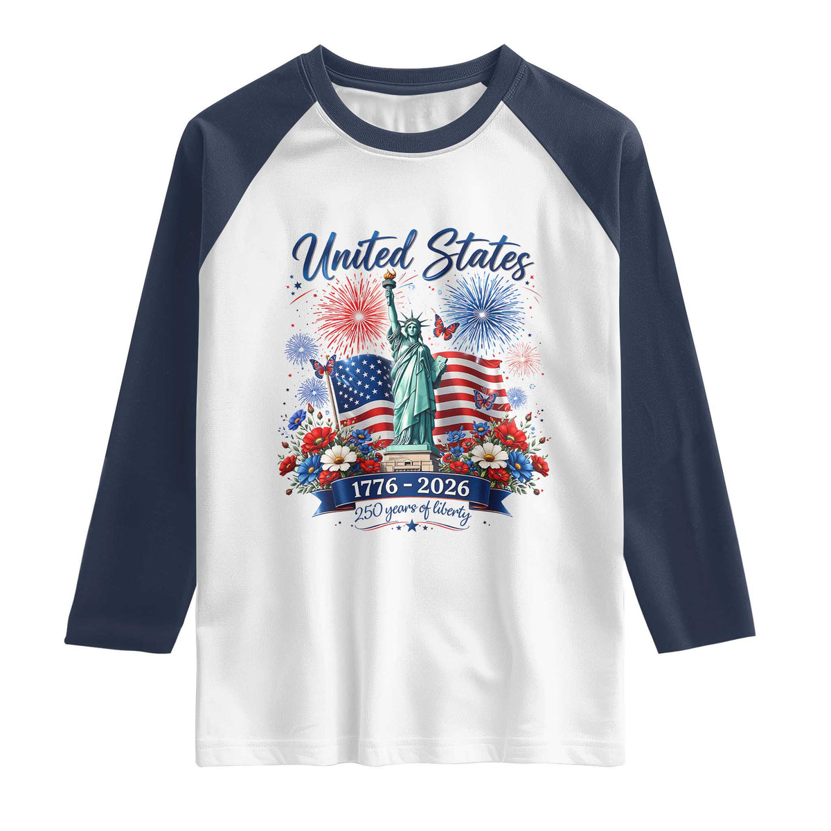 250th Anniversary USA Raglan Shirt Patriotic Liberty Floral 250 Years American 4th July 1776 2026
