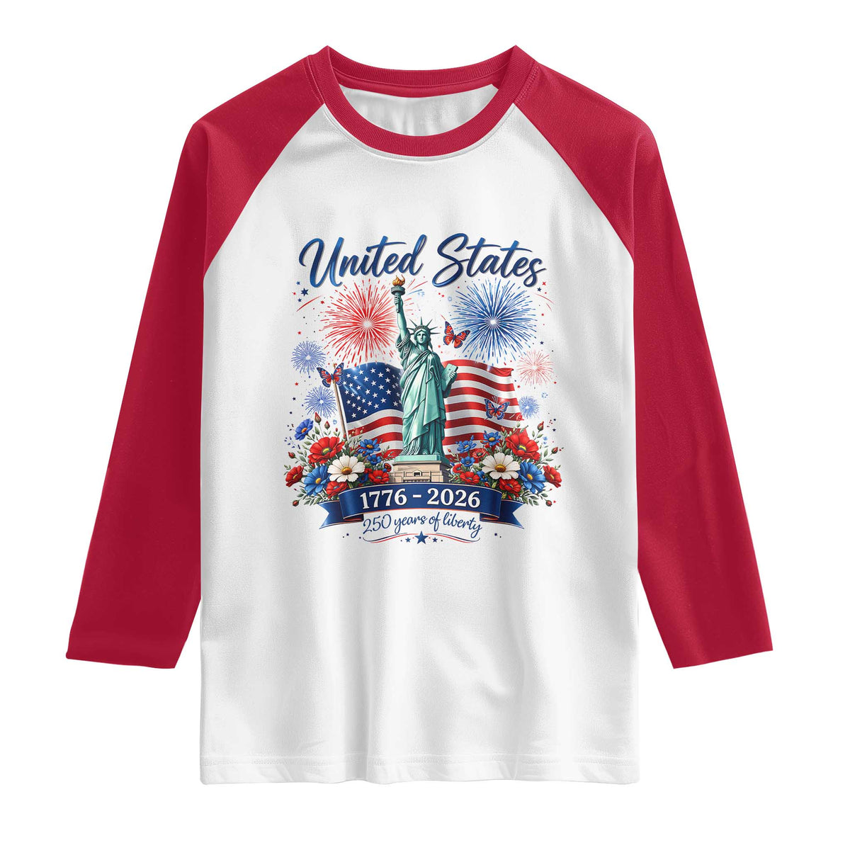 250th Anniversary USA Raglan Shirt Patriotic Liberty Floral 250 Years American 4th July 1776 2026