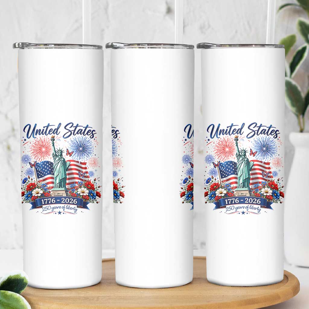 250th Anniversary USA Skinny Tumbler Patriotic Liberty Floral 250 Years American 4th July 1776 2026