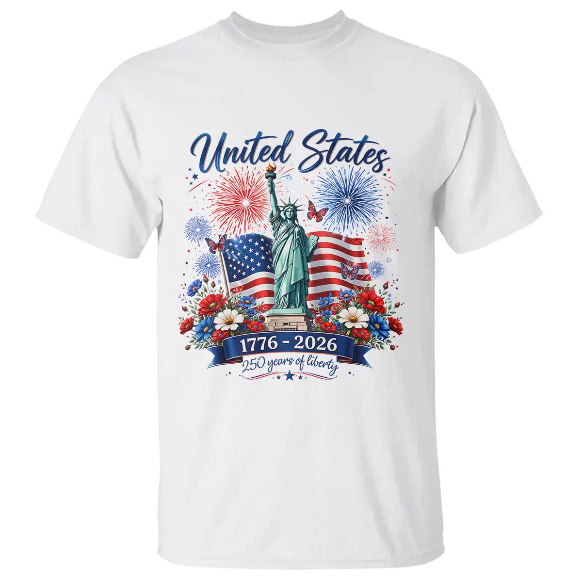 250th Anniversary USA T Shirt Patriotic Liberty Floral 250 Years American 4th July 1776 2026