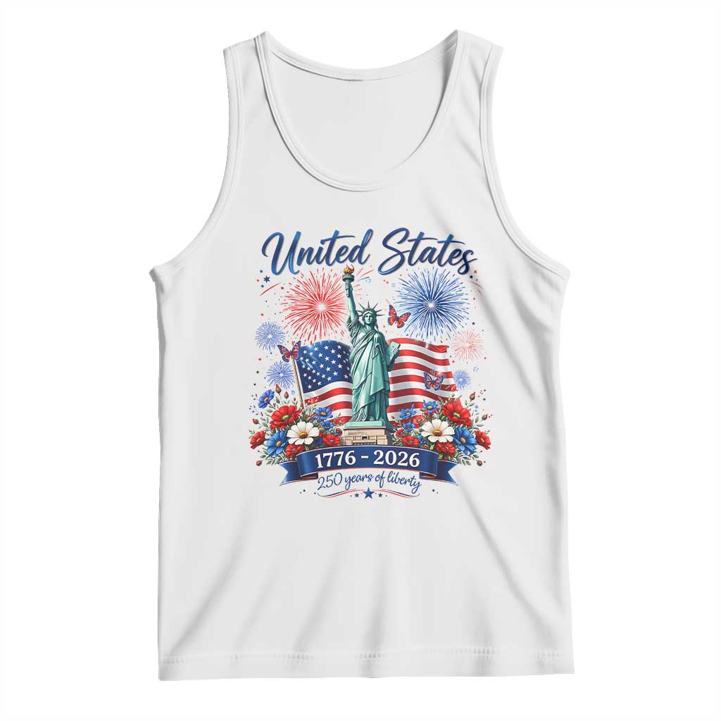 250th Anniversary USA Tank Top Patriotic Liberty Floral 250 Years American 4th July 1776 2026