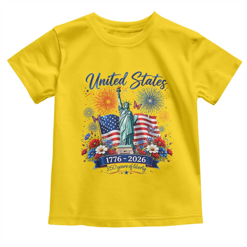 250th Anniversary USA Toddler T Shirt Patriotic Liberty Floral 250 Years American 4th July 1776 2026