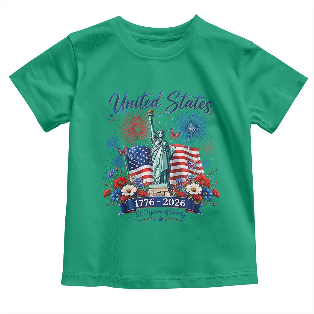 250th Anniversary USA Toddler T Shirt Patriotic Liberty Floral 250 Years American 4th July 1776 2026