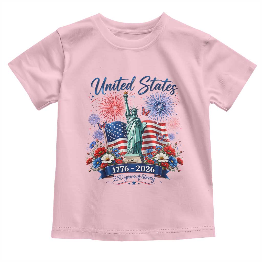 250th Anniversary USA Toddler T Shirt Patriotic Liberty Floral 250 Years American 4th July 1776 2026