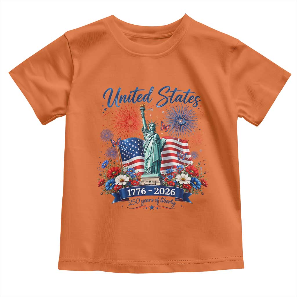 250th Anniversary USA Toddler T Shirt Patriotic Liberty Floral 250 Years American 4th July 1776 2026