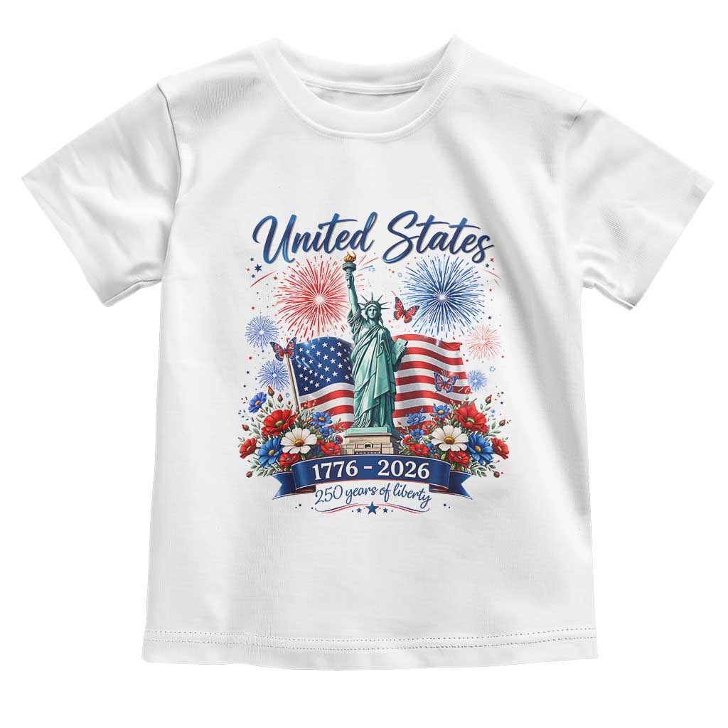 250th Anniversary USA Toddler T Shirt Patriotic Liberty Floral 250 Years American 4th July 1776 2026