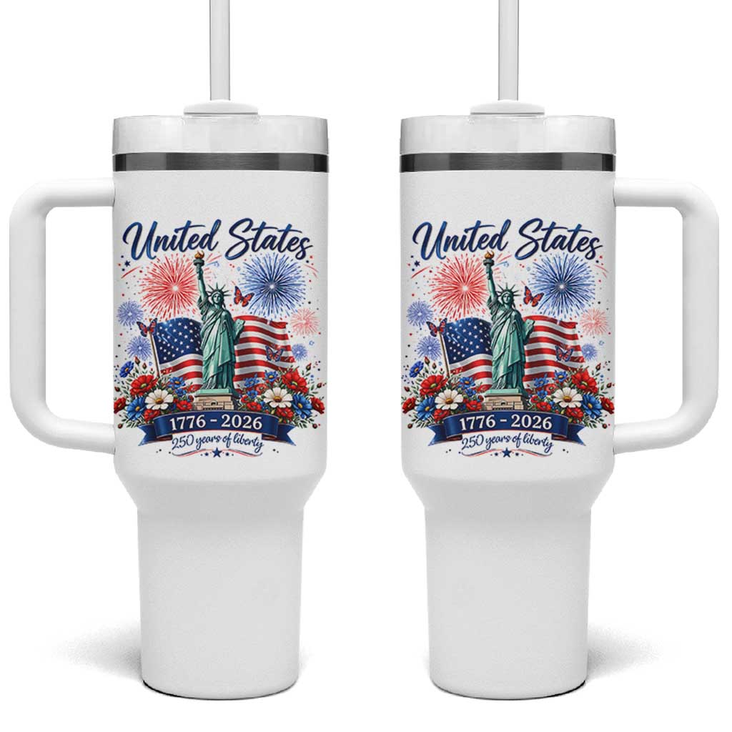 250th Anniversary USA Tumbler With Handle Patriotic Liberty Floral 250 Years American 4th July 1776 2026