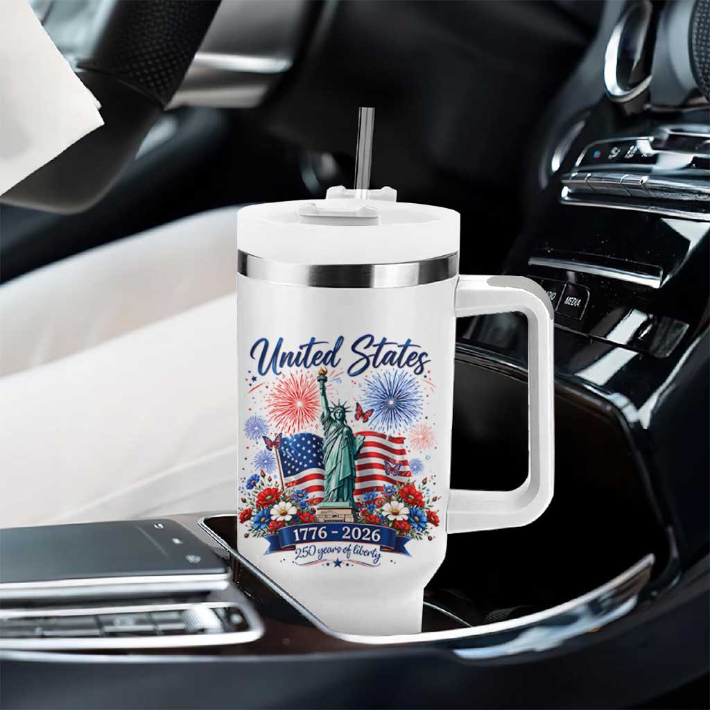 250th Anniversary USA Tumbler With Handle Patriotic Liberty Floral 250 Years American 4th July 1776 2026