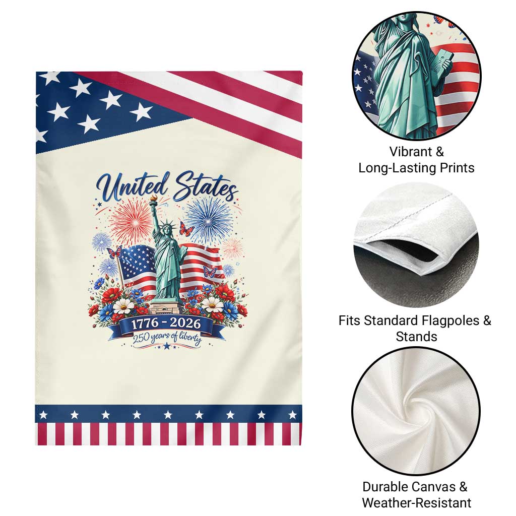 250th Anniversary USA Garden Flag Patriotic Liberty Floral 250 Years American 4th July 1776 2026