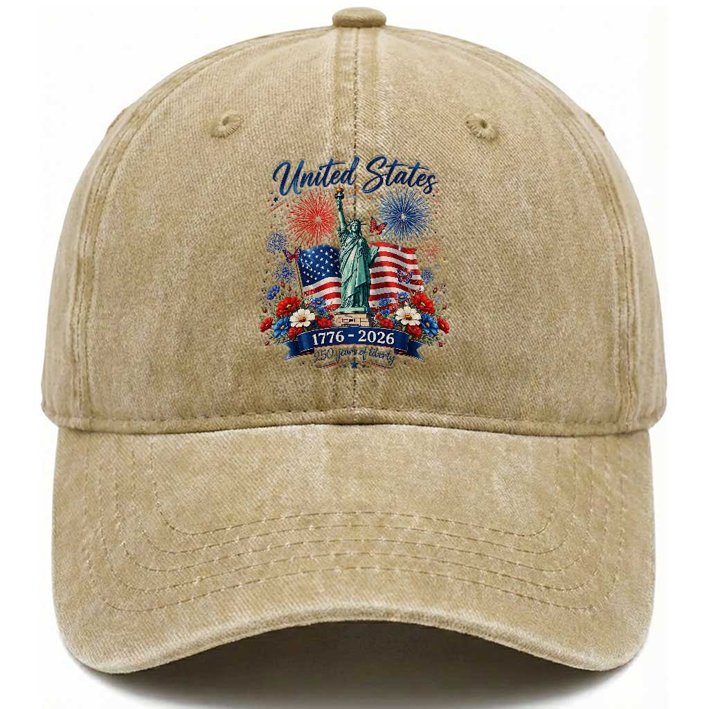 250th Anniversary USA Washed Cotton Baseball Cap Patriotic Liberty Floral 250 Years American 4th July 1776 2026