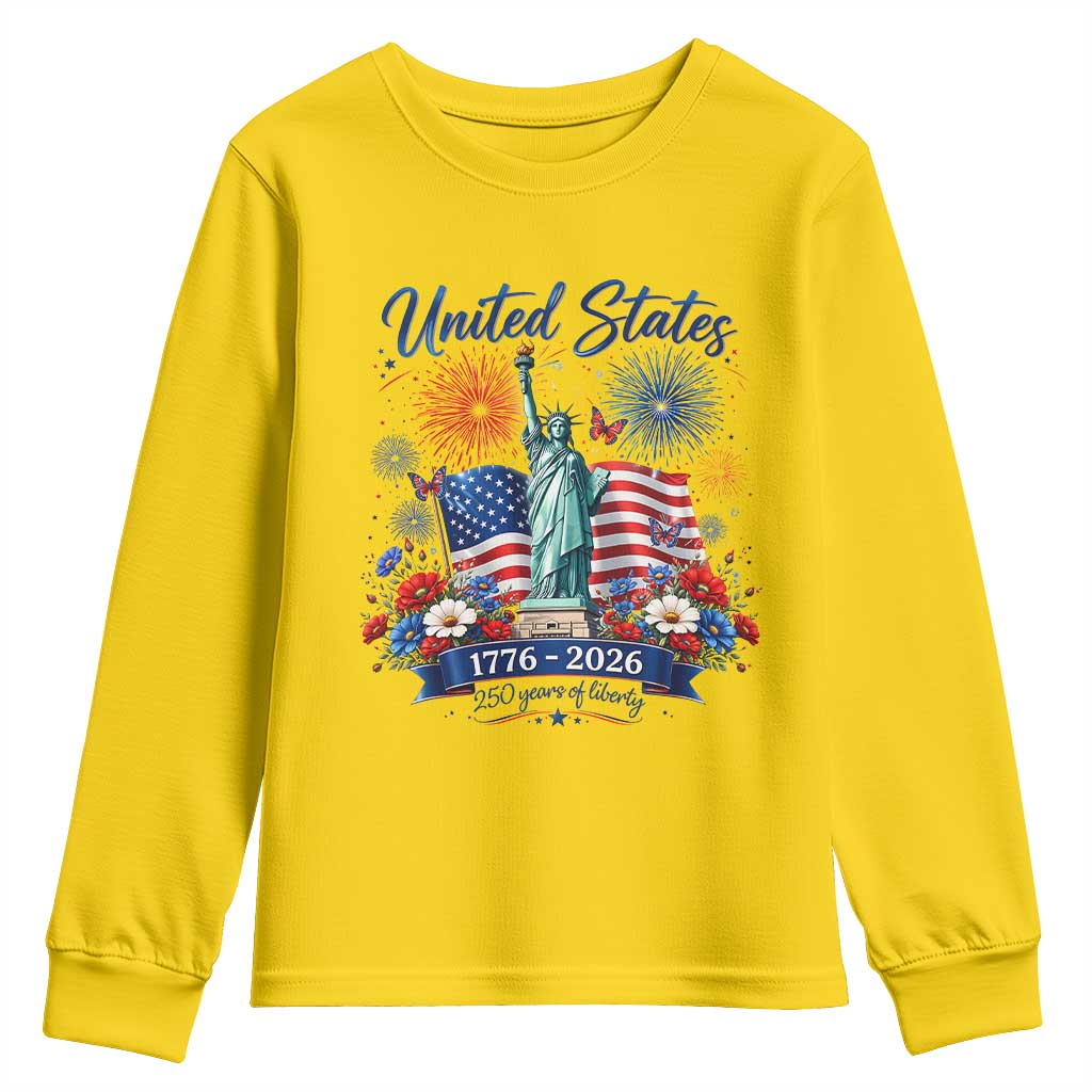 250th Anniversary USA Youth Sweatshirt Patriotic Liberty Floral 250 Years American 4th July 1776 2026