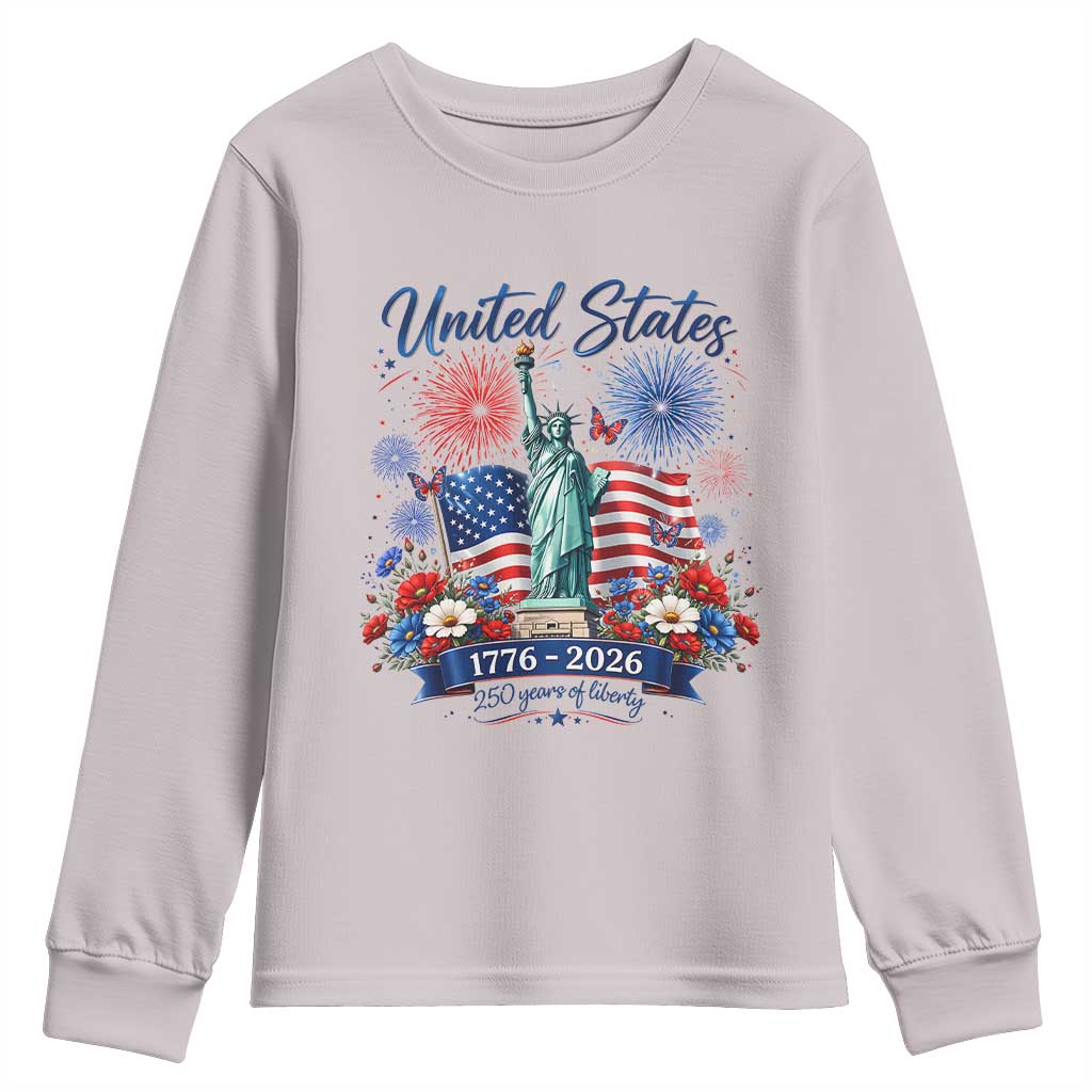 250th Anniversary USA Youth Sweatshirt Patriotic Liberty Floral 250 Years American 4th July 1776 2026