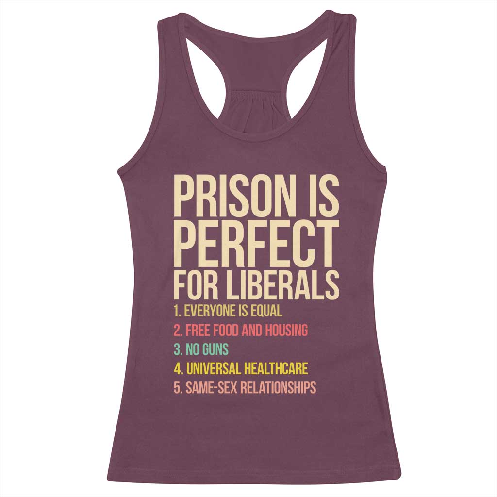 Prison Is Perfect For Liberals Racerback Tank Top Funny Anti Liberal Quote Satire Statement Subtle FDT Political Humor