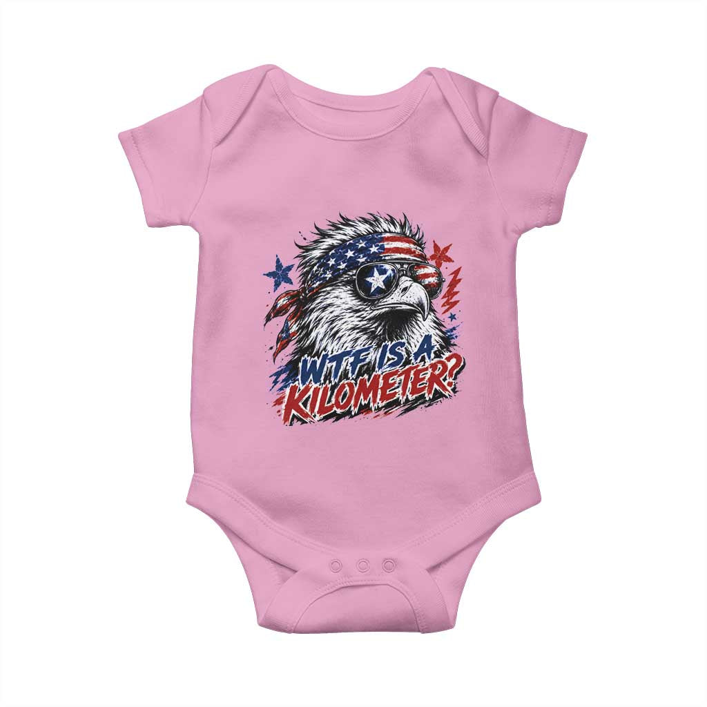 Funny 4th Of July WTF Is A Kilometer Baby Onesie Vintage USA Meme Patriotic Eagle Humor Independence Day