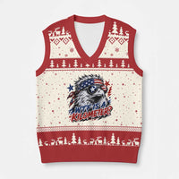 Funny 4th Of July WTF Is A Kilometer V-Neck Knit Sweater Vest Vintage USA Meme Patriotic Eagle Humor Independence Day