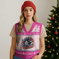 Funny 4th Of July WTF Is A Kilometer V-Neck Knit Sweater Vest Vintage USA Meme Patriotic Eagle Humor Independence Day