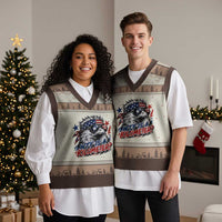 Funny 4th Of July WTF Is A Kilometer V-Neck Knit Sweater Vest Vintage USA Meme Patriotic Eagle Humor Independence Day