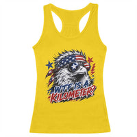 Funny 4th Of July WTF Is A Kilometer Racerback Tank Top Vintage USA Meme Patriotic Eagle Humor Independence Day
