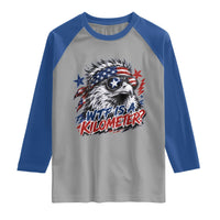 Funny 4th Of July WTF Is A Kilometer Raglan Shirt Vintage USA Meme Patriotic Eagle Humor Independence Day