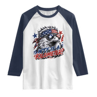 Funny 4th Of July WTF Is A Kilometer Raglan Shirt Vintage USA Meme Patriotic Eagle Humor Independence Day