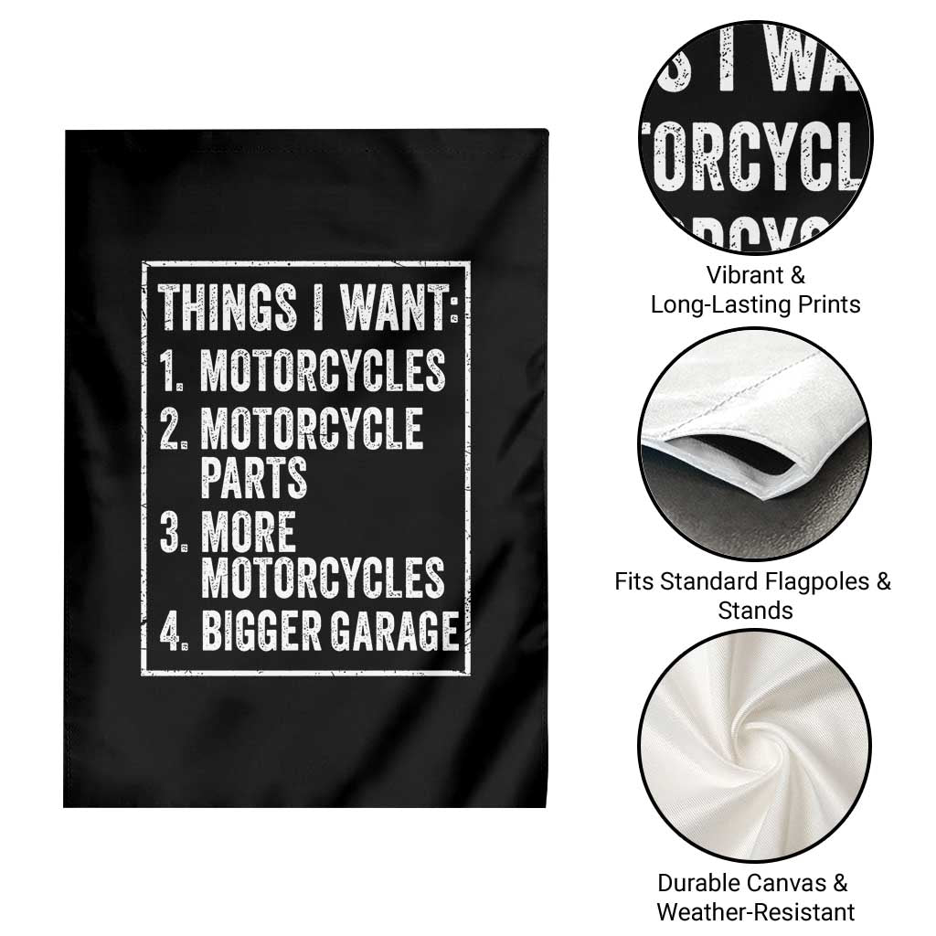 Funny Motorcycle Lovers Garden Flag Things I Want Vintage Garage Graphic Bikers Club