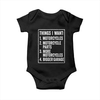 Funny Motorcycle Lovers Baby Onesie Things I Want Vintage Garage Graphic Bikers Club