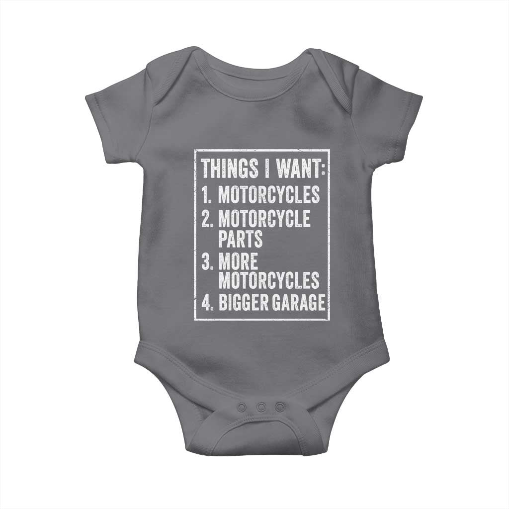 Funny Motorcycle Lovers Baby Onesie Things I Want Vintage Garage Graphic Bikers Club