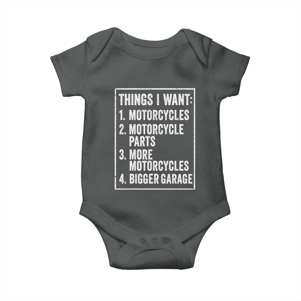 Funny Motorcycle Lovers Baby Onesie Things I Want Vintage Garage Graphic Bikers Club