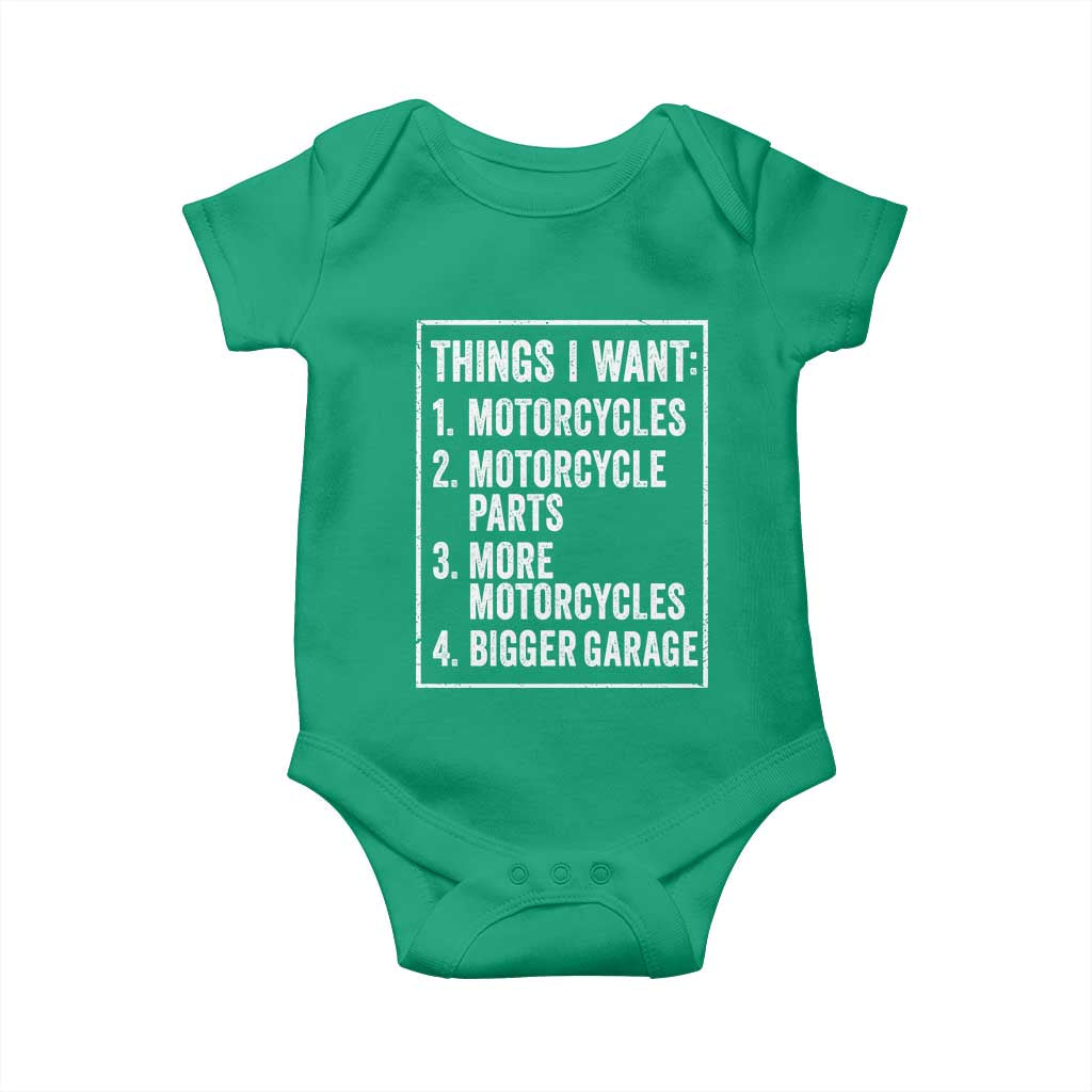 Funny Motorcycle Lovers Baby Onesie Things I Want Vintage Garage Graphic Bikers Club